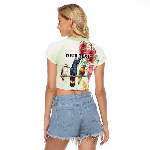 Australian Native Bird Raglan Cropped T Shirt Kookaburra Cockatoo Rainbow Lorikeet Galah Flowers - Aussie Hoodie