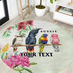 Australian Native Bird Round Carpet Kookaburra Cockatoo Rainbow Lorikeet Galah Flowers - Aussie Hoodie
