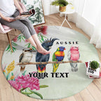 Australian Native Bird Round Carpet Kookaburra Cockatoo Rainbow Lorikeet Galah Flowers - Aussie Hoodie