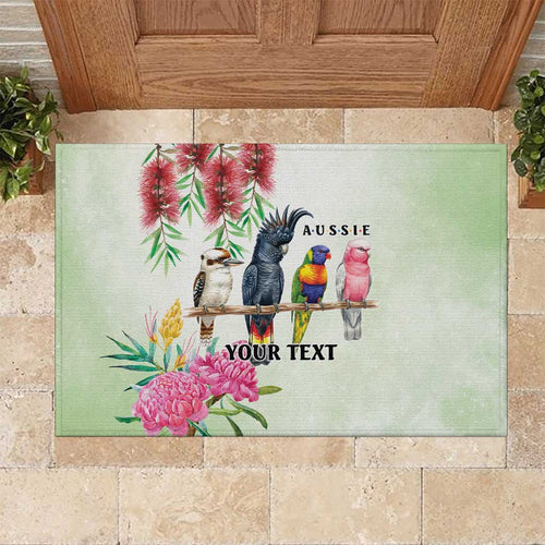 Australian Native Bird Rubber Doormat Kookaburra Cockatoo Rainbow Lorikeet Galah Flowers - Aussie Hoodie
