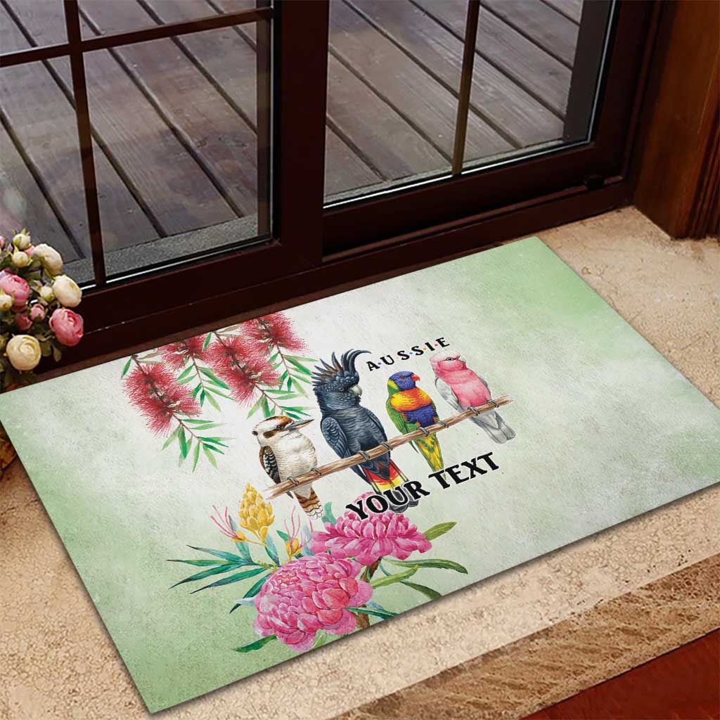 Australian Native Bird Rubber Doormat Kookaburra Cockatoo Rainbow Lorikeet Galah Flowers - Aussie Hoodie