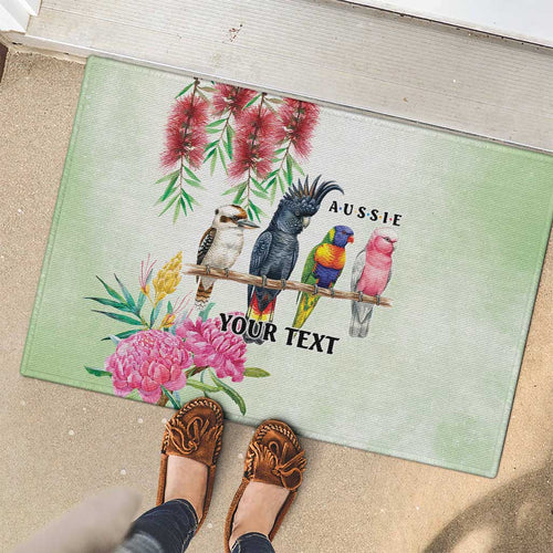 Australian Native Bird Rubber Doormat Kookaburra Cockatoo Rainbow Lorikeet Galah Flowers - Aussie Hoodie