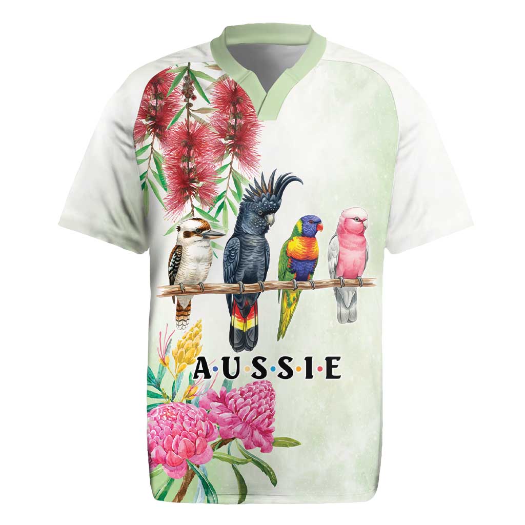 Australian Native Bird Rugby Jersey Kookaburra Cockatoo Rainbow Lorikeet Galah Flowers - Aussie Hoodie