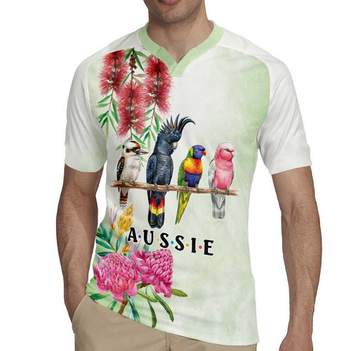 Australian Native Bird Rugby Jersey Kookaburra Cockatoo Rainbow Lorikeet Galah Flowers - Aussie Hoodie