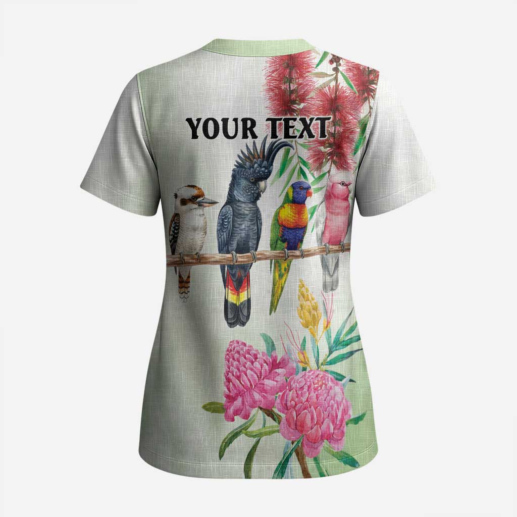 Australian Native Bird Scrub Top Kookaburra Cockatoo Rainbow Lorikeet Galah Flowers - Aussie Hoodie