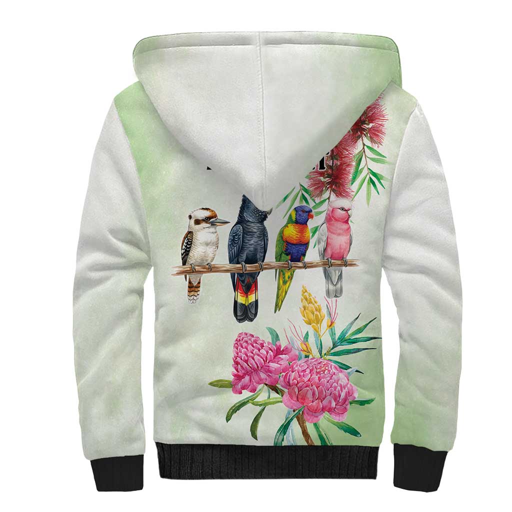 Australian Native Bird Sherpa Hoodie Kookaburra Cockatoo Rainbow Lorikeet Galah Flowers - Aussie Hoodie