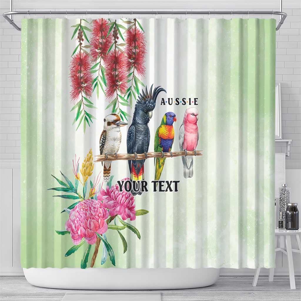 Australian Native Bird Shower Curtain Kookaburra Cockatoo Rainbow Lorikeet Galah Flowers - Aussie Hoodie