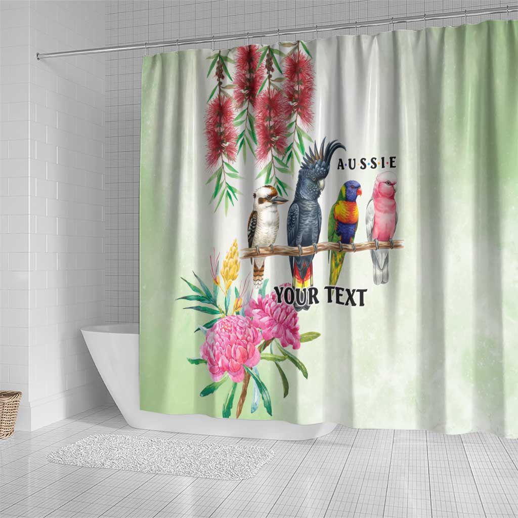 Australian Native Bird Shower Curtain Kookaburra Cockatoo Rainbow Lorikeet Galah Flowers - Aussie Hoodie