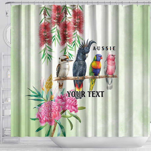 Australian Native Bird Shower Curtain Kookaburra Cockatoo Rainbow Lorikeet Galah Flowers - Aussie Hoodie