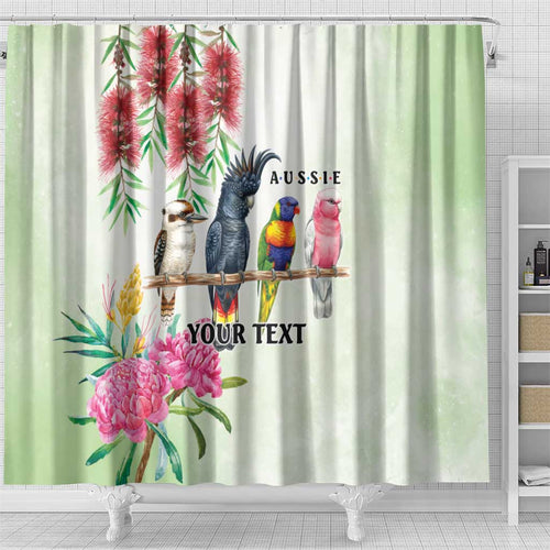 Australian Native Bird Shower Curtain Kookaburra Cockatoo Rainbow Lorikeet Galah Flowers - Aussie Hoodie