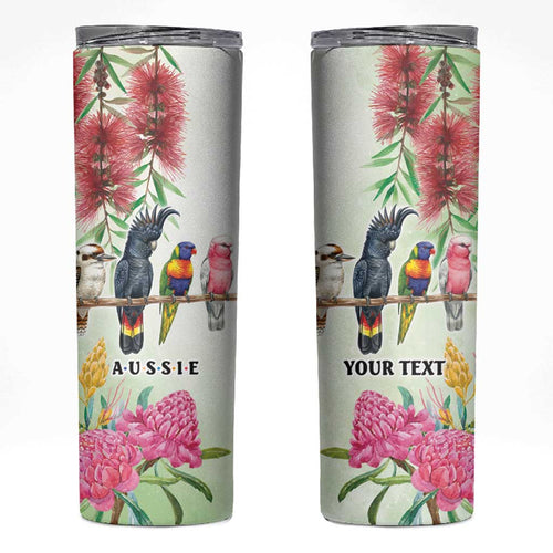 Australian Native Bird Skinny Tumbler Kookaburra Cockatoo Rainbow Lorikeet Galah Flowers - Aussie Hoodie