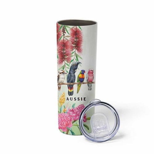 Australian Native Bird Skinny Tumbler Kookaburra Cockatoo Rainbow Lorikeet Galah Flowers - Aussie Hoodie