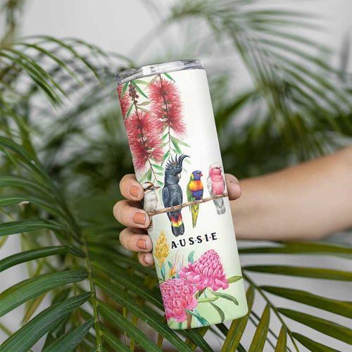 Australian Native Bird Skinny Tumbler Kookaburra Cockatoo Rainbow Lorikeet Galah Flowers - Aussie Hoodie
