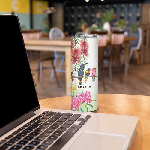 Australian Native Bird Skinny Tumbler Kookaburra Cockatoo Rainbow Lorikeet Galah Flowers - Aussie Hoodie