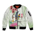 Australian Native Bird Sleeve Zip Bomber Jacket Kookaburra Cockatoo Rainbow Lorikeet Galah Flowers - Aussie Hoodie
