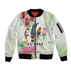 Australian Native Bird Sleeve Zip Bomber Jacket Kookaburra Cockatoo Rainbow Lorikeet Galah Flowers - Aussie Hoodie