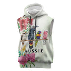 Australian Native Bird Sleeveless Hoodie Kookaburra Cockatoo Rainbow Lorikeet Galah Flowers - Aussie Hoodie