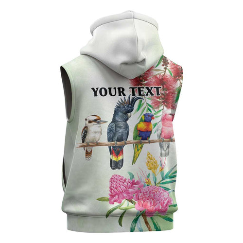 Australian Native Bird Sleeveless Hoodie Kookaburra Cockatoo Rainbow Lorikeet Galah Flowers - Aussie Hoodie