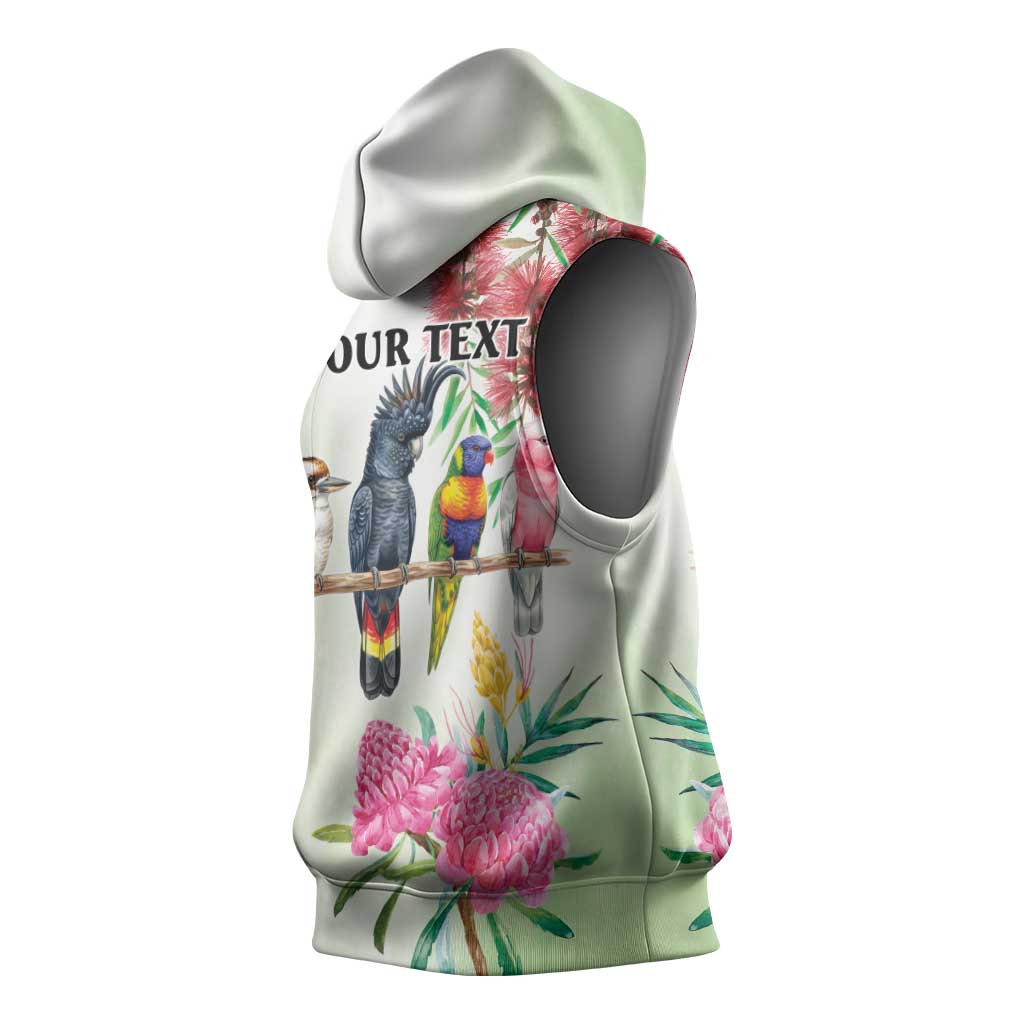 Australian Native Bird Sleeveless Hoodie Kookaburra Cockatoo Rainbow Lorikeet Galah Flowers - Aussie Hoodie