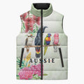 Australian Native Bird Sleeveless Puffer Jacket Kookaburra Cockatoo Rainbow Lorikeet Galah Flowers - Aussie Hoodie