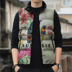 Australian Native Bird Sleeveless Puffer Jacket Kookaburra Cockatoo Rainbow Lorikeet Galah Flowers - Aussie Hoodie