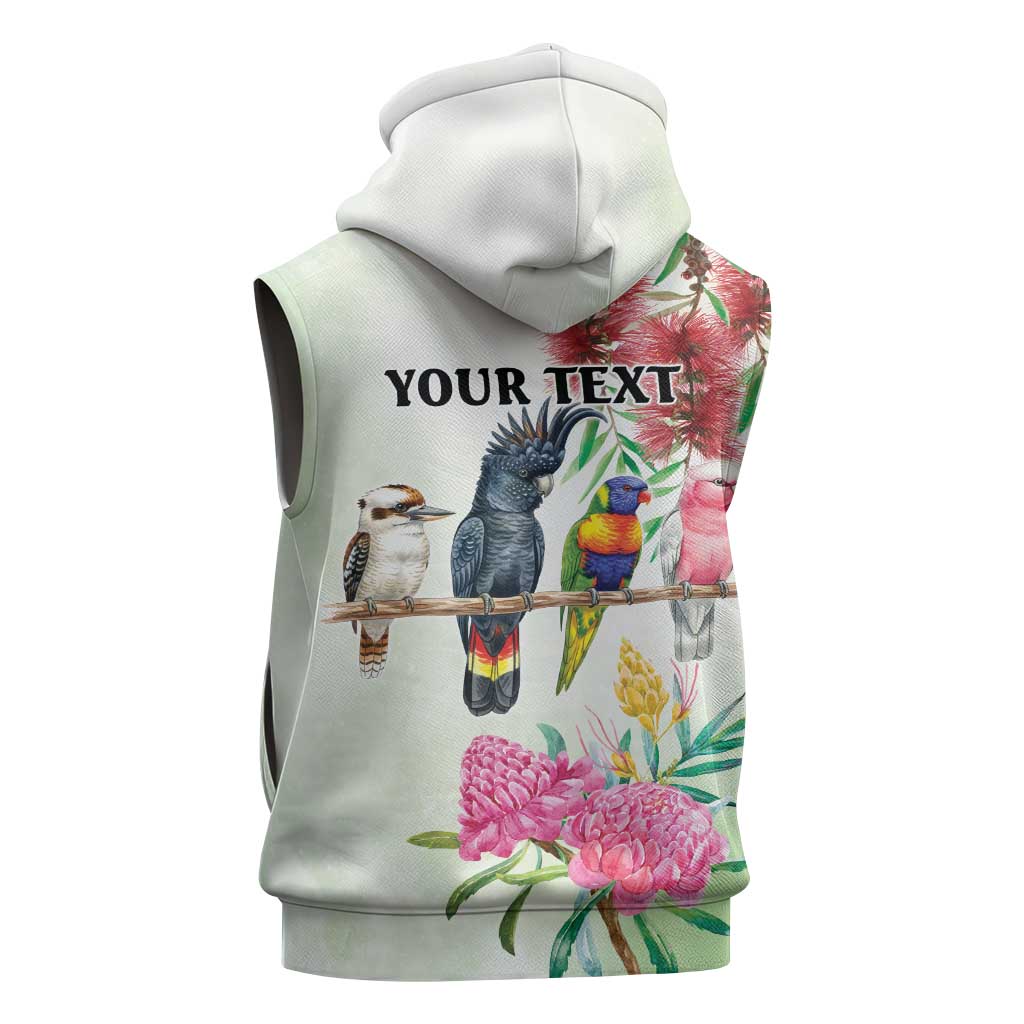 Australian Native Bird Sleeveless Zip Hoodie Kookaburra Cockatoo Rainbow Lorikeet Galah Flowers LT9