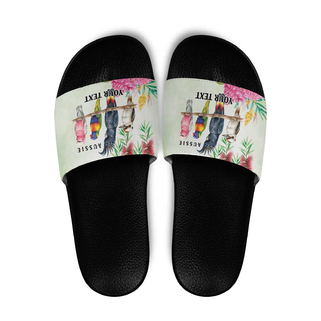 Australian Native Bird Slide Sandals Kookaburra Cockatoo Rainbow Lorikeet Galah Flowers - Aussie Hoodie