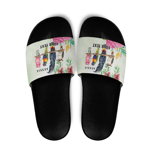 Australian Native Bird Slide Sandals Kookaburra Cockatoo Rainbow Lorikeet Galah Flowers - Aussie Hoodie