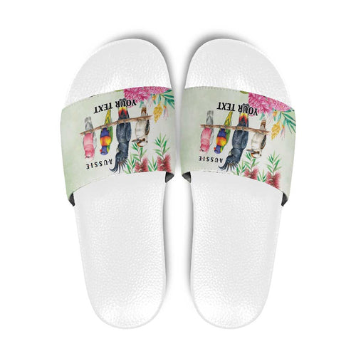 Australian Native Bird Slide Sandals Kookaburra Cockatoo Rainbow Lorikeet Galah Flowers - Aussie Hoodie