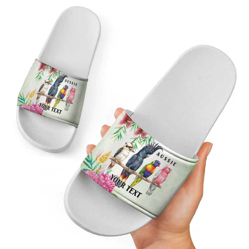 Australian Native Bird Slide Sandals Kookaburra Cockatoo Rainbow Lorikeet Galah Flowers - Aussie Hoodie