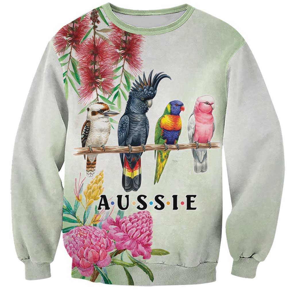 Australian Native Bird Sweatshirt Kookaburra Cockatoo Rainbow Lorikeet Galah Flowers - Aussie Hoodie