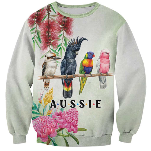 Australian Native Bird Sweatshirt Kookaburra Cockatoo Rainbow Lorikeet Galah Flowers - Aussie Hoodie