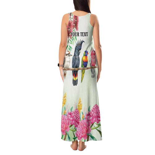 Australian Native Bird Tank Maxi Dress Kookaburra Cockatoo Rainbow Lorikeet Galah Flowers - Aussie Hoodie