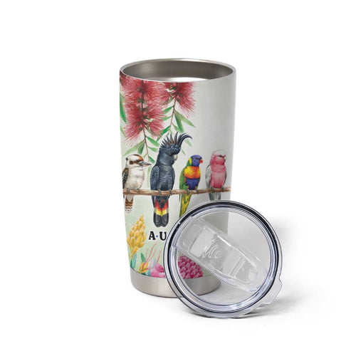 Australian Native Bird Tumbler Cup Kookaburra Cockatoo Rainbow Lorikeet Galah Flowers - Aussie Hoodie
