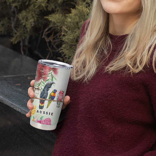Australian Native Bird Tumbler Cup Kookaburra Cockatoo Rainbow Lorikeet Galah Flowers - Aussie Hoodie
