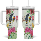 Australian Native Bird Tumbler With Handle Kookaburra Cockatoo Rainbow Lorikeet Galah Flowers - Aussie Hoodie