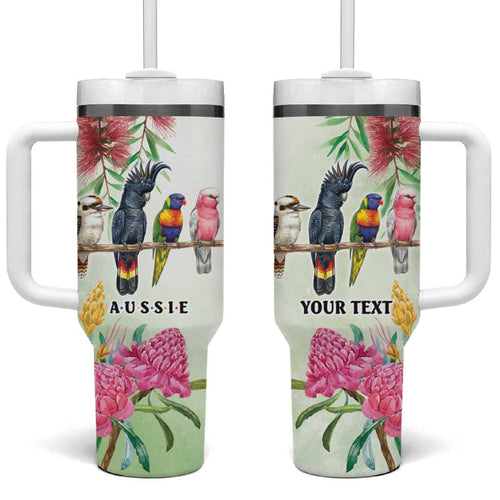 Australian Native Bird Tumbler With Handle Kookaburra Cockatoo Rainbow Lorikeet Galah Flowers - Aussie Hoodie