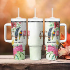 Australian Native Bird Tumbler With Handle Kookaburra Cockatoo Rainbow Lorikeet Galah Flowers - Aussie Hoodie