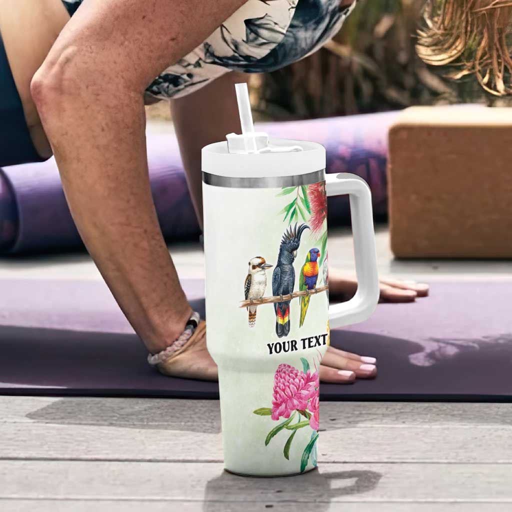 Australian Native Bird Tumbler With Handle Kookaburra Cockatoo Rainbow Lorikeet Galah Flowers - Aussie Hoodie