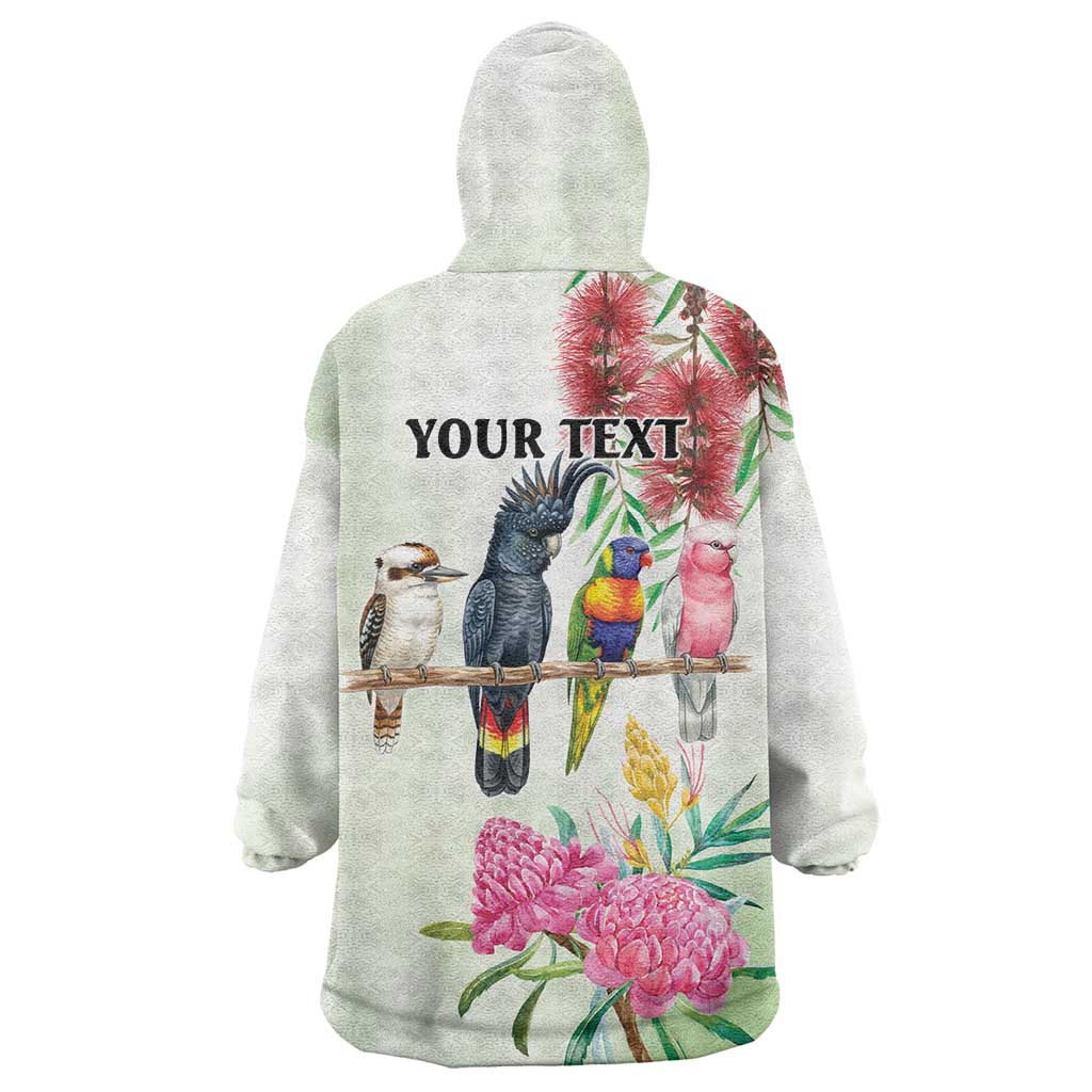 Australian Native Bird Wearable Blanket Hoodie Kookaburra Cockatoo Rainbow Lorikeet Galah Flowers - Aussie Hoodie