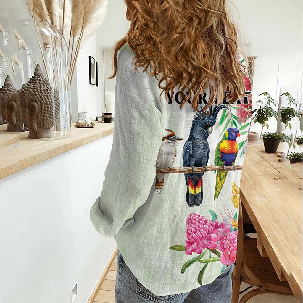 Australian Native Bird Women Casual Shirt Kookaburra Cockatoo Rainbow Lorikeet Galah Flowers - Aussie Hoodie