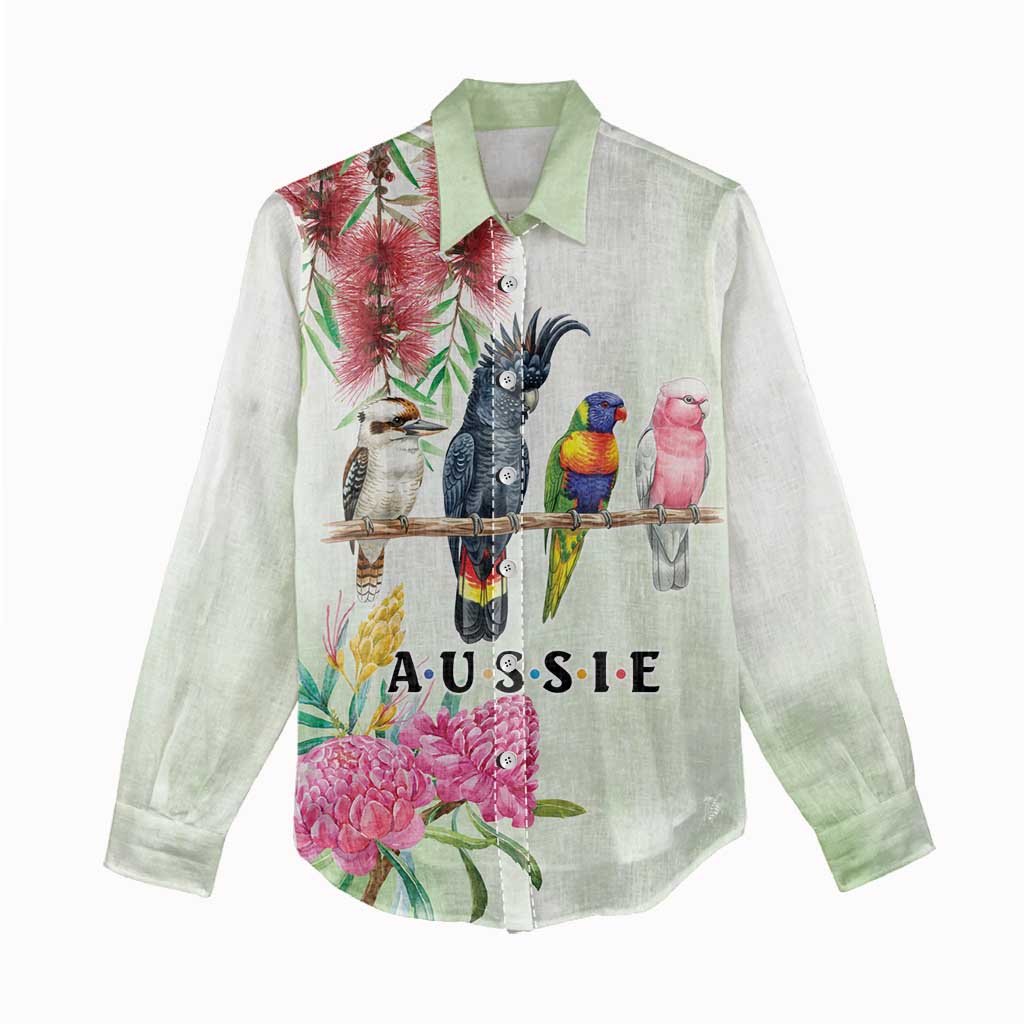 Australian Native Bird Women Casual Shirt Kookaburra Cockatoo Rainbow Lorikeet Galah Flowers - Aussie Hoodie