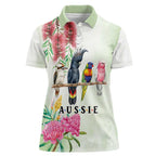Australian Native Bird Women Polo Shirt Kookaburra Cockatoo Rainbow Lorikeet Galah Flowers - Aussie Hoodie