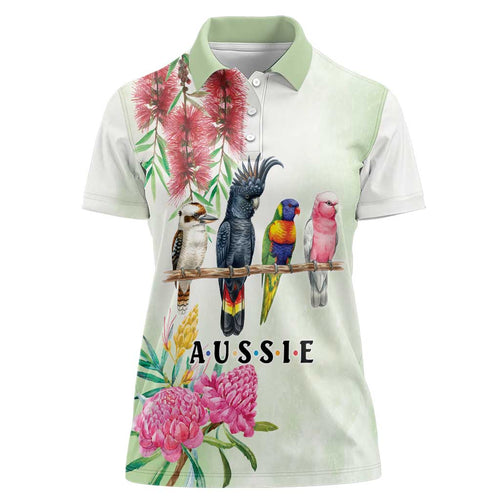 Australian Native Bird Women Polo Shirt Kookaburra Cockatoo Rainbow Lorikeet Galah Flowers - Aussie Hoodie