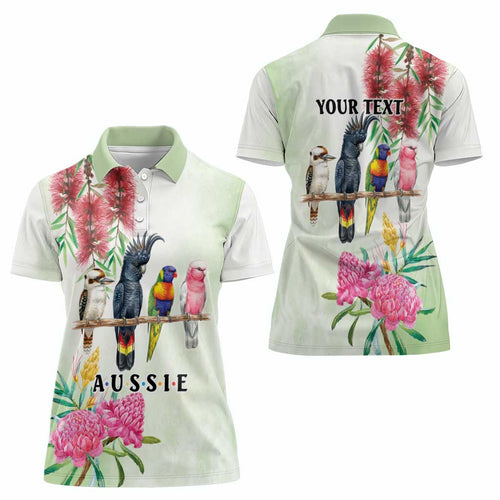 Australian Native Bird Women Polo Shirt Kookaburra Cockatoo Rainbow Lorikeet Galah Flowers - Aussie Hoodie