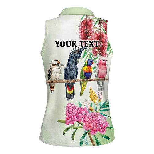 Australian Native Bird Women Sleeveless Polo Shirt Kookaburra Cockatoo Rainbow Lorikeet Galah Flowers - Aussie Hoodie