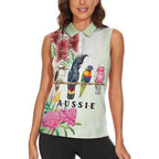 Australian Native Bird Women Sleeveless Polo Shirt Kookaburra Cockatoo Rainbow Lorikeet Galah Flowers - Aussie Hoodie