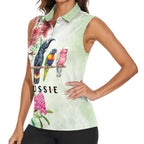 Australian Native Bird Women Sleeveless Polo Shirt Kookaburra Cockatoo Rainbow Lorikeet Galah Flowers - Aussie Hoodie