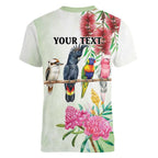Australian Native Bird Women V-Neck T-Shirt Kookaburra Cockatoo Rainbow Lorikeet Galah Flowers - Aussie Hoodie