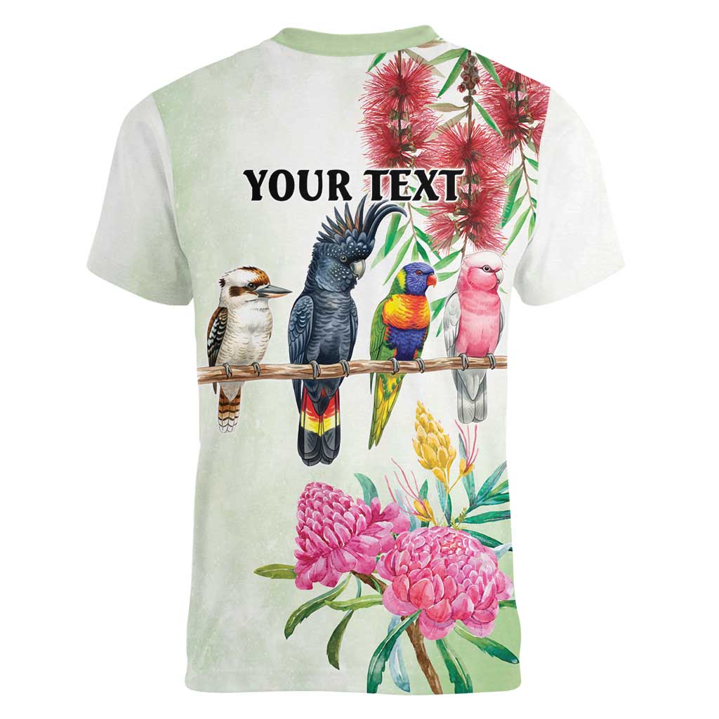 Australian Native Bird Women V-Neck T-Shirt Kookaburra Cockatoo Rainbow Lorikeet Galah Flowers - Aussie Hoodie